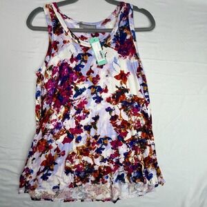 Loveappella Earnest Swing Knit Top Magenta Floral Sleeveless Tank Medium NWT